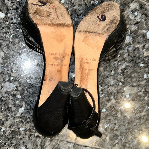 Kate Spade black leather peep toe heeled sandals - Picture 6 of 7